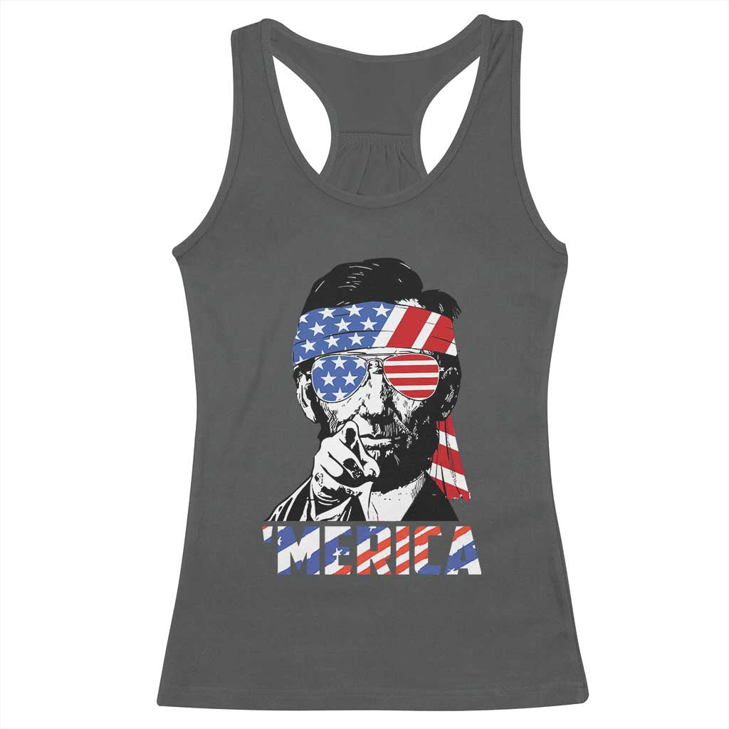 Funny Lincoln 4th Of July Merica Racerback Tank Top Abe American Flag - Wonder Print Shop