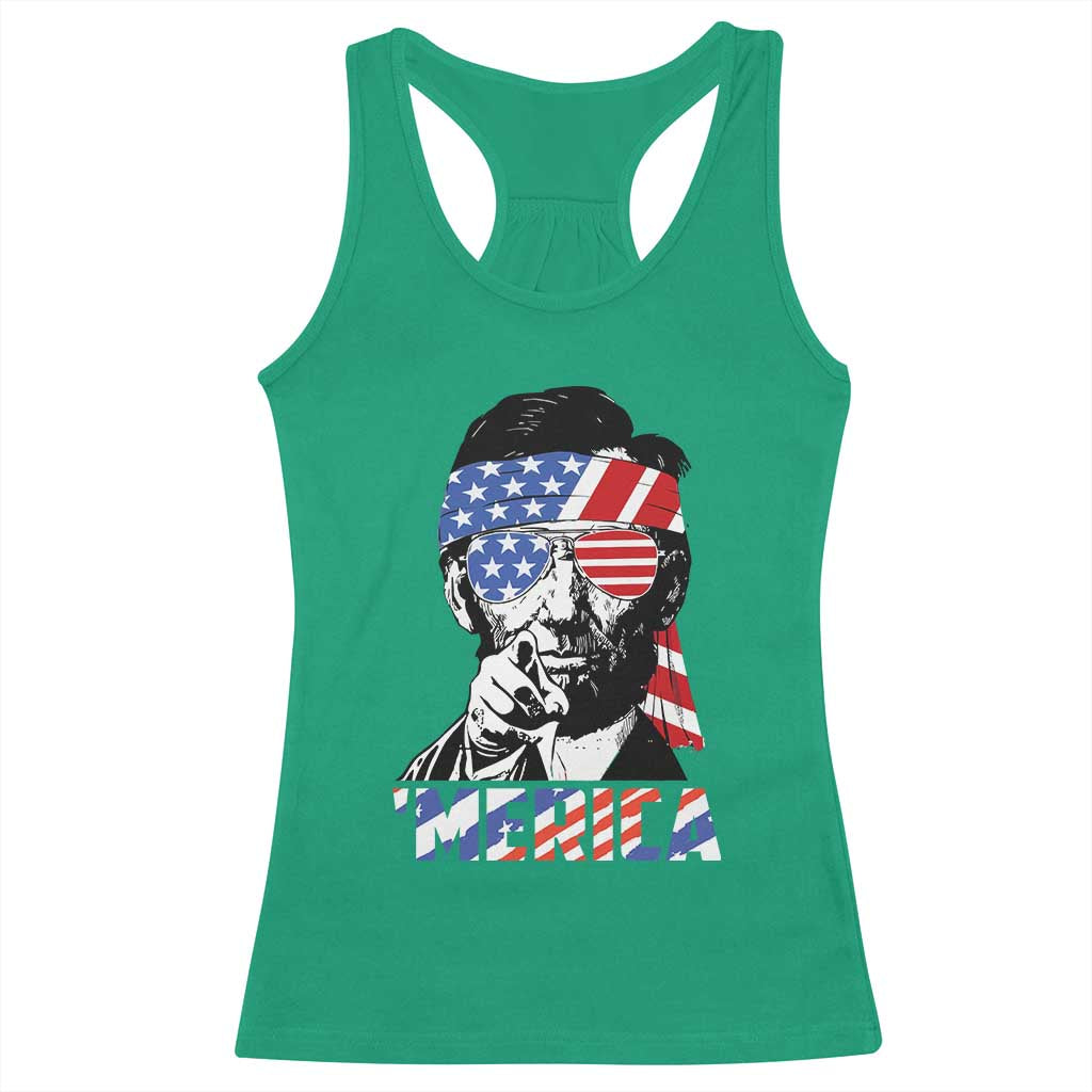 Funny Lincoln 4th Of July Merica Racerback Tank Top Abe American Flag - Wonder Print Shop