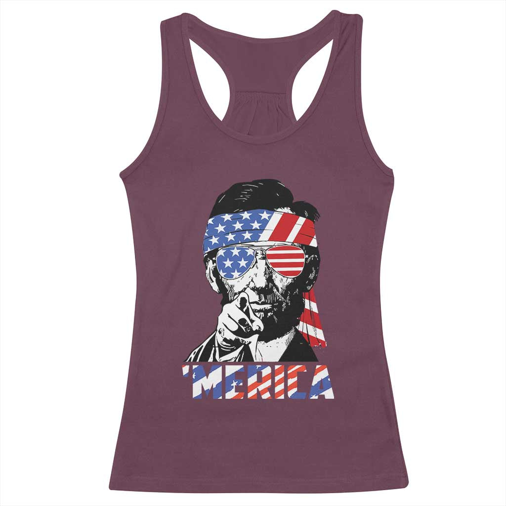 Funny Lincoln 4th Of July Merica Racerback Tank Top Abe American Flag - Wonder Print Shop