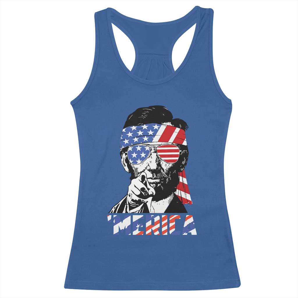 Funny Lincoln 4th Of July Merica Racerback Tank Top Abe American Flag - Wonder Print Shop
