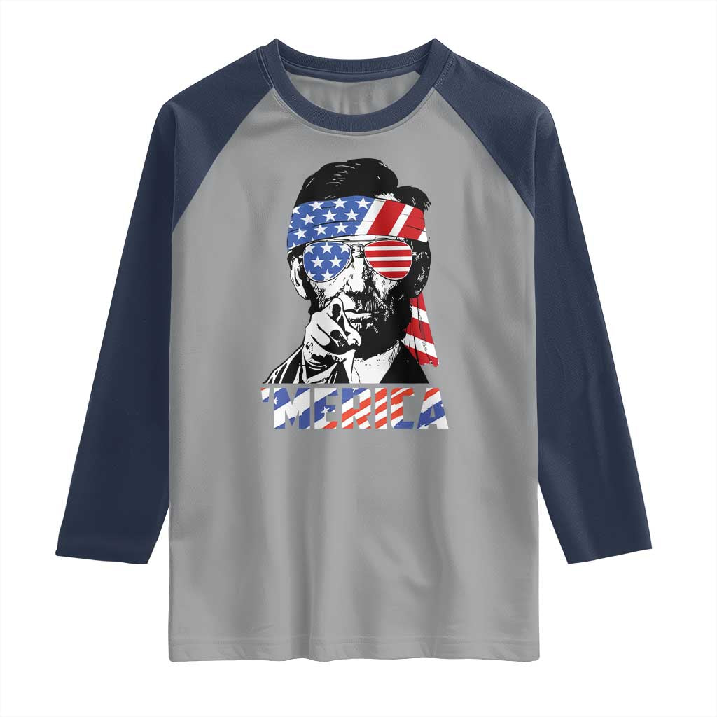 Funny Lincoln 4th Of July Merica Raglan Shirt Abe American Flag - Wonder Print Shop