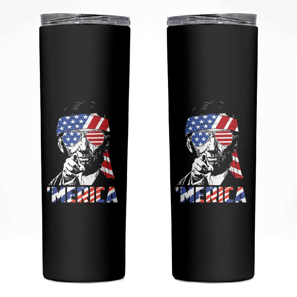 Funny Lincoln 4th Of July Merica Skinny Tumbler Abe American Flag - Wonder Print Shop