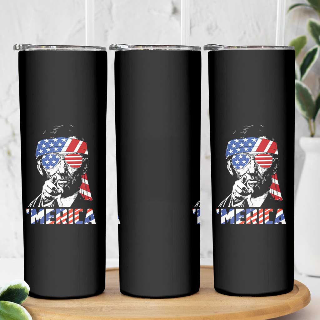 Funny Lincoln 4th Of July Merica Skinny Tumbler Abe American Flag - Wonder Print Shop