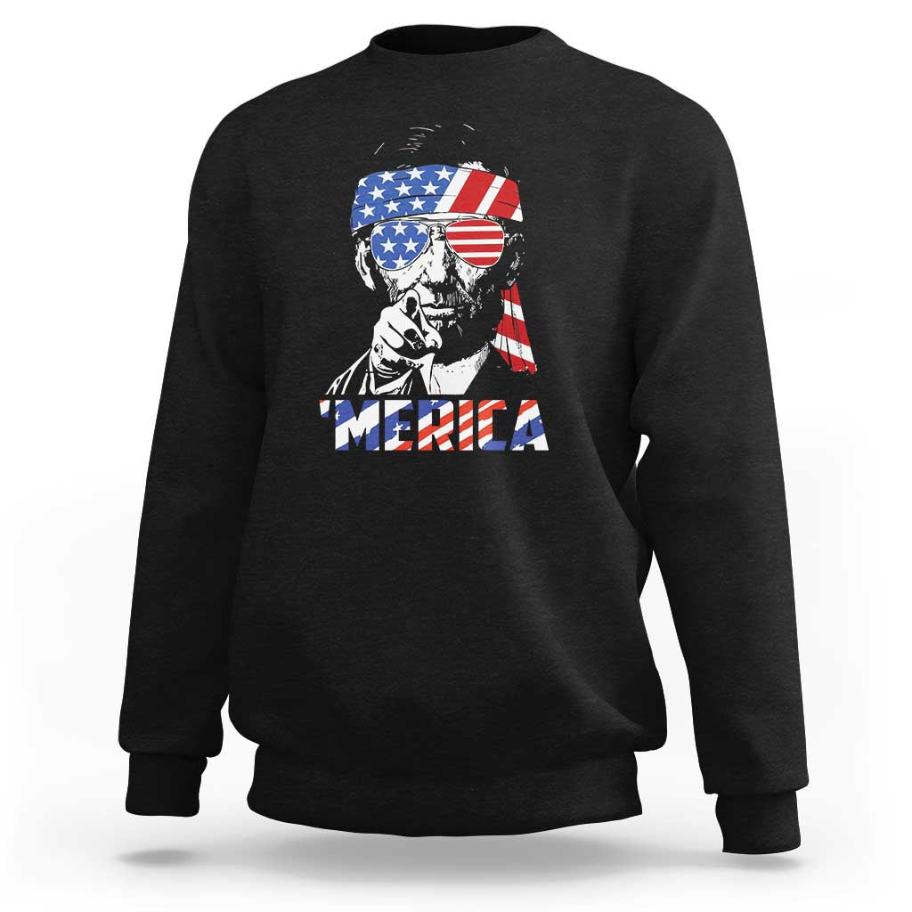 Funny Lincoln 4th Of July Merica Sweatshirt Abe American Flag - Wonder Print Shop