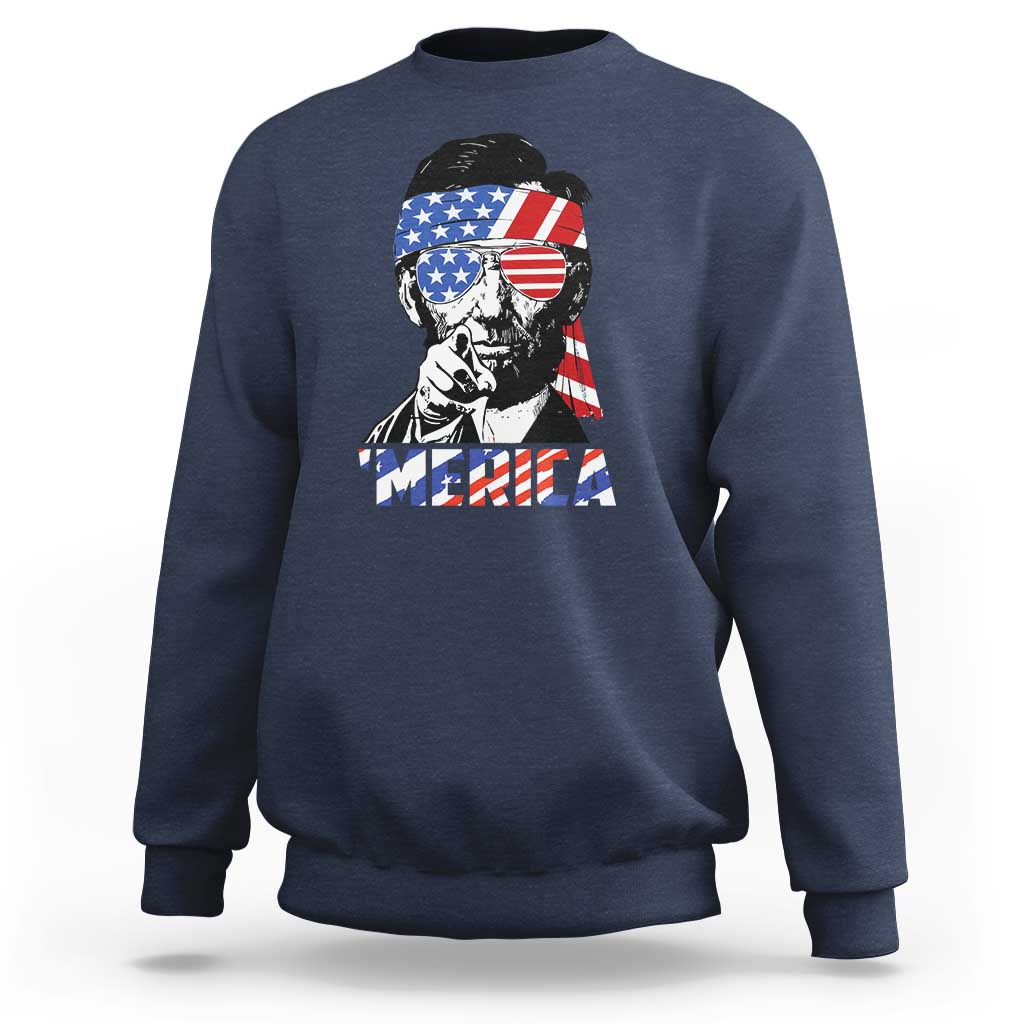 Funny Lincoln 4th Of July Merica Sweatshirt Abe American Flag - Wonder Print Shop