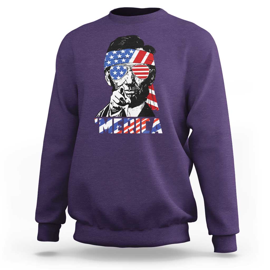 Funny Lincoln 4th Of July Merica Sweatshirt Abe American Flag - Wonder Print Shop