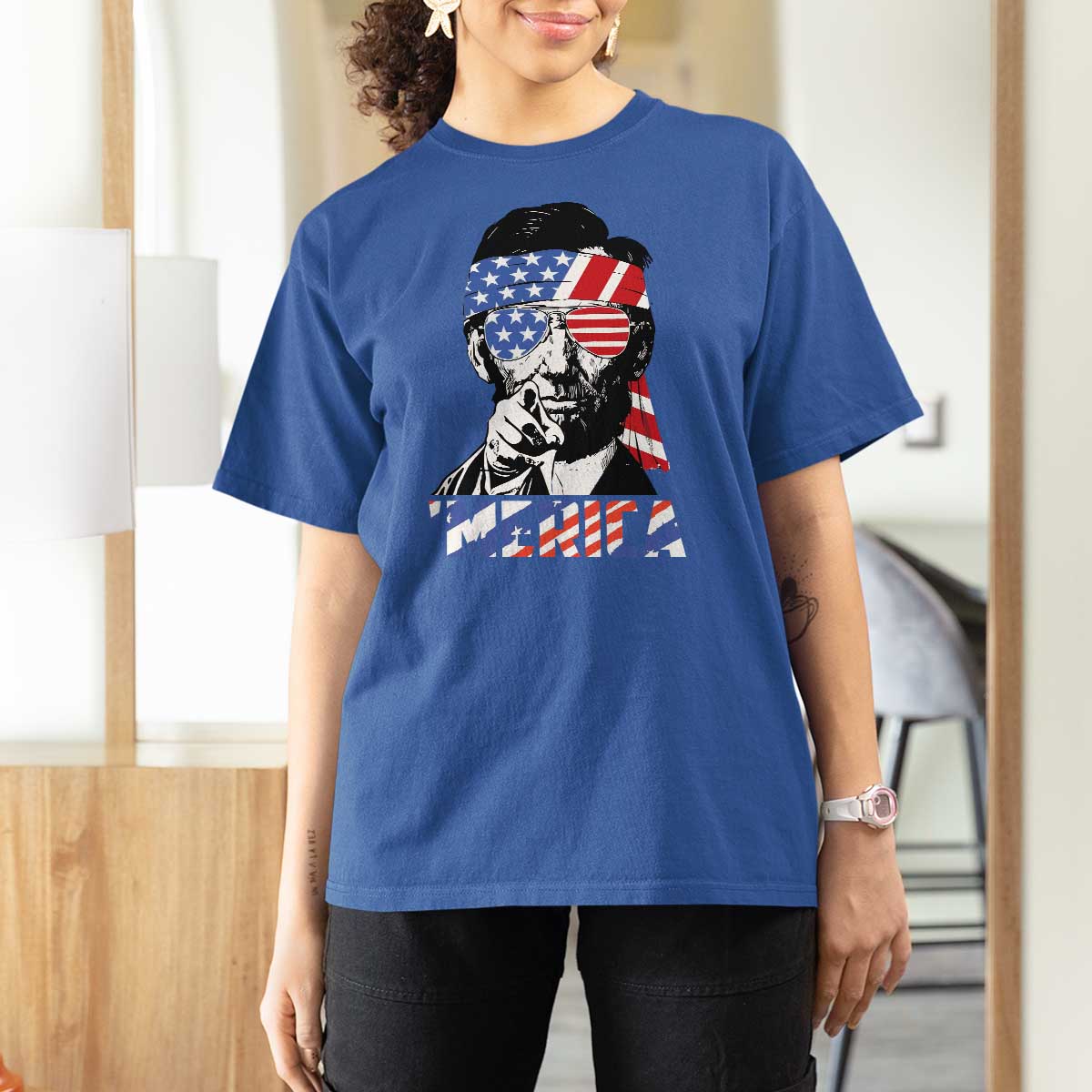 Funny Lincoln 4th Of July Merica T Shirt For Women Abe American Flag - Wonder Print Shop