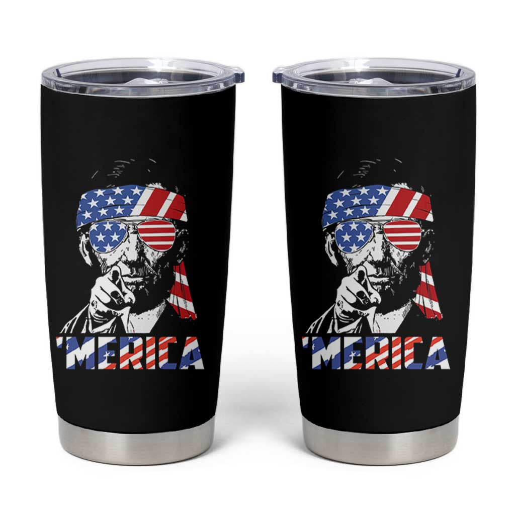 Funny Lincoln 4th Of July Merica Tumbler Cup Abe American Flag - Wonder Print Shop