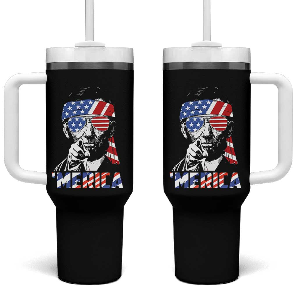Funny Lincoln 4th Of July Merica Tumbler With Handle Abe American Flag - Wonder Print Shop