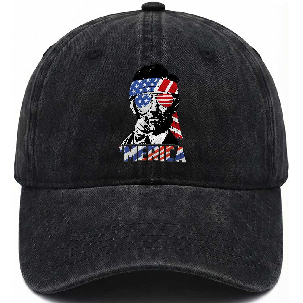 Funny Lincoln 4th Of July Merica Washed Cotton Baseball Cap Abe American Flag