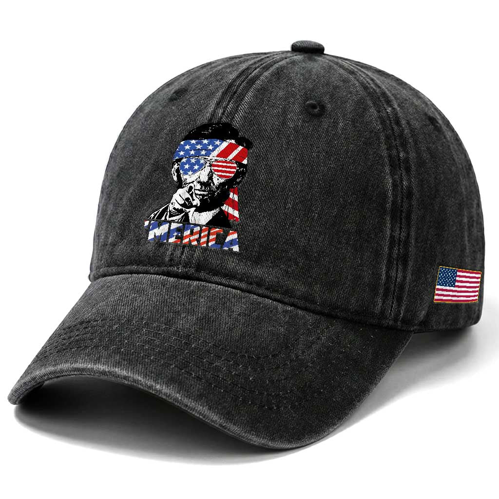 Funny Lincoln 4th Of July Merica Washed Cotton Baseball Cap Abe American Flag