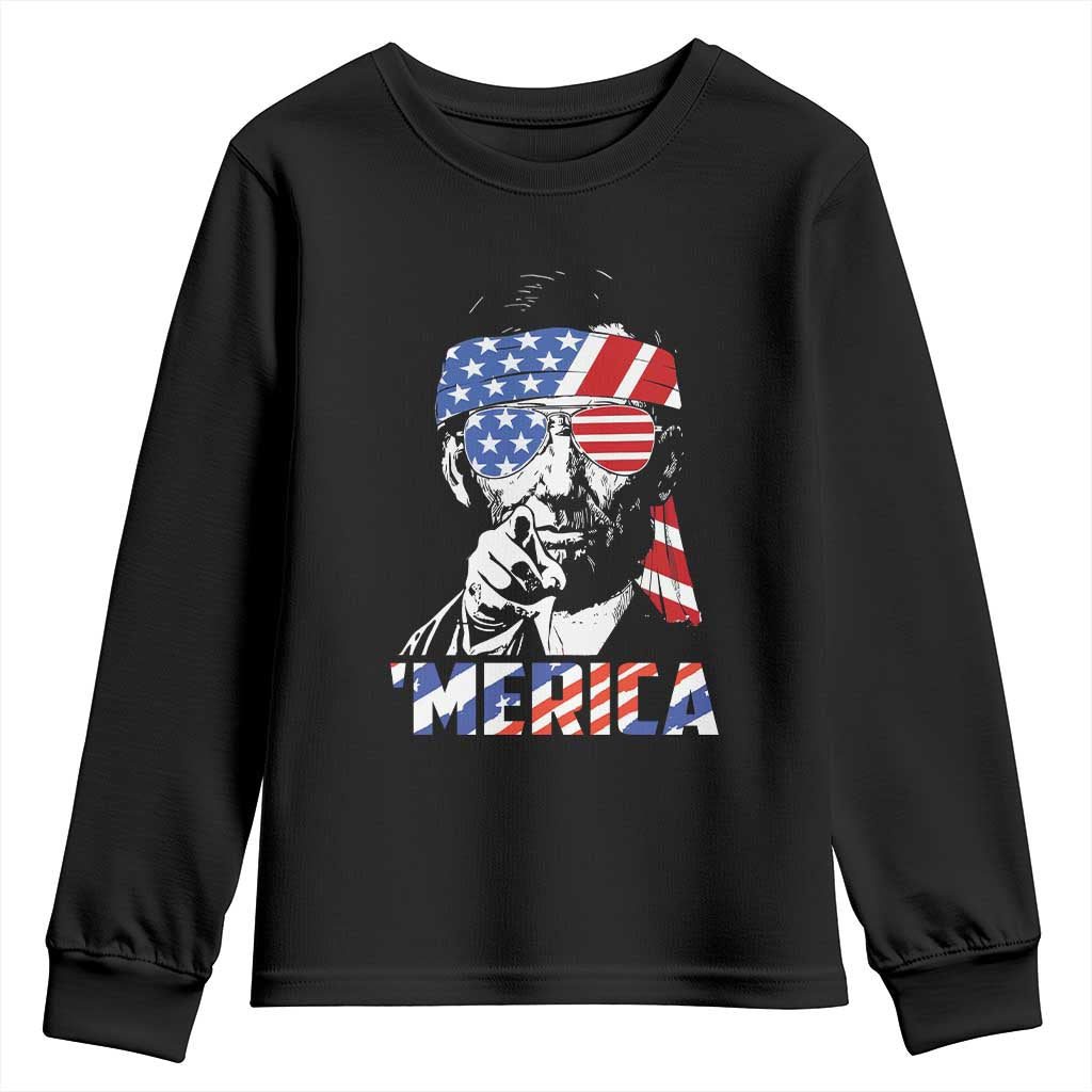 Funny Lincoln 4th Of July Merica Youth Sweatshirt Abe American Flag - Wonder Print Shop
