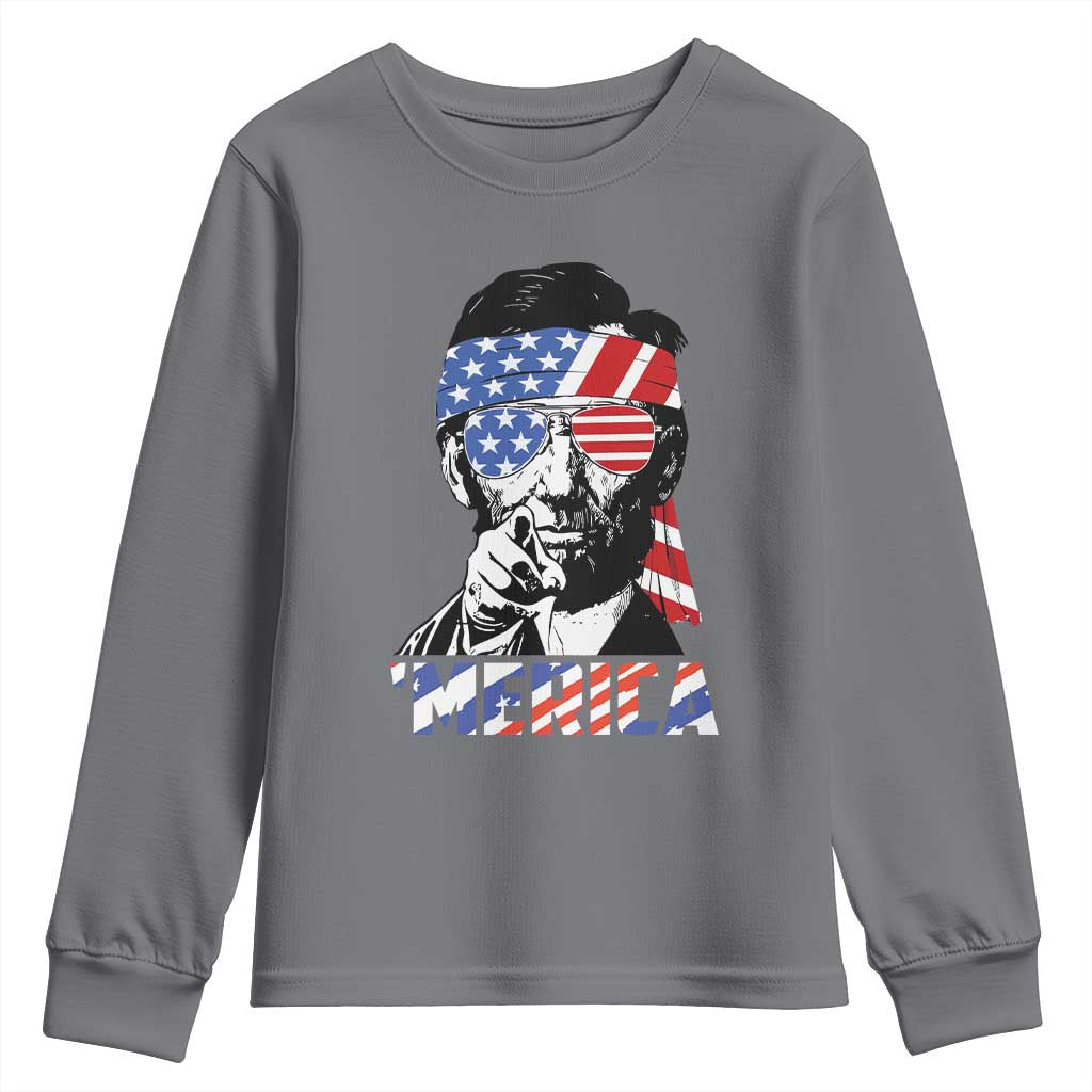 Funny Lincoln 4th Of July Merica Youth Sweatshirt Abe American Flag - Wonder Print Shop