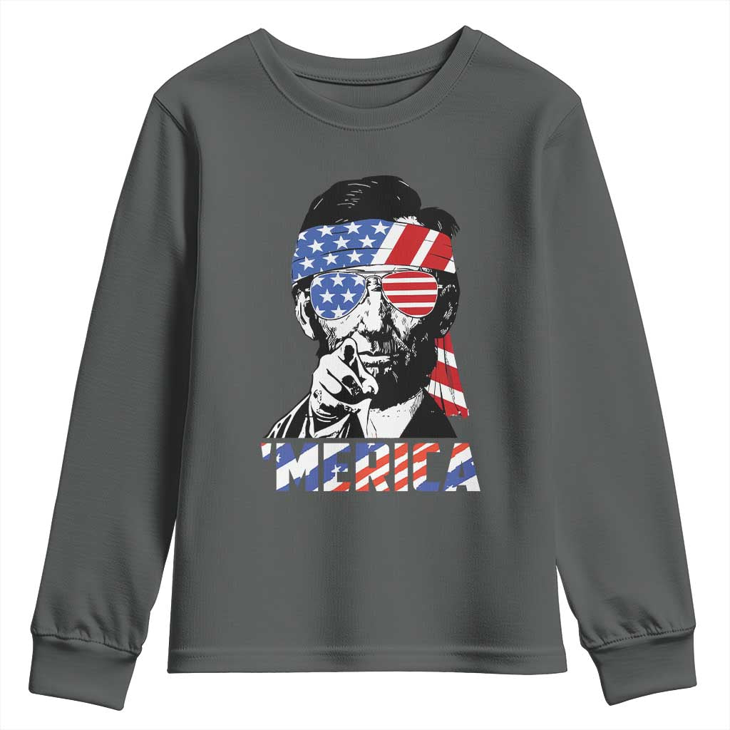 Funny Lincoln 4th Of July Merica Youth Sweatshirt Abe American Flag - Wonder Print Shop