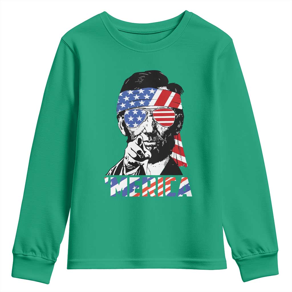 Funny Lincoln 4th Of July Merica Youth Sweatshirt Abe American Flag - Wonder Print Shop