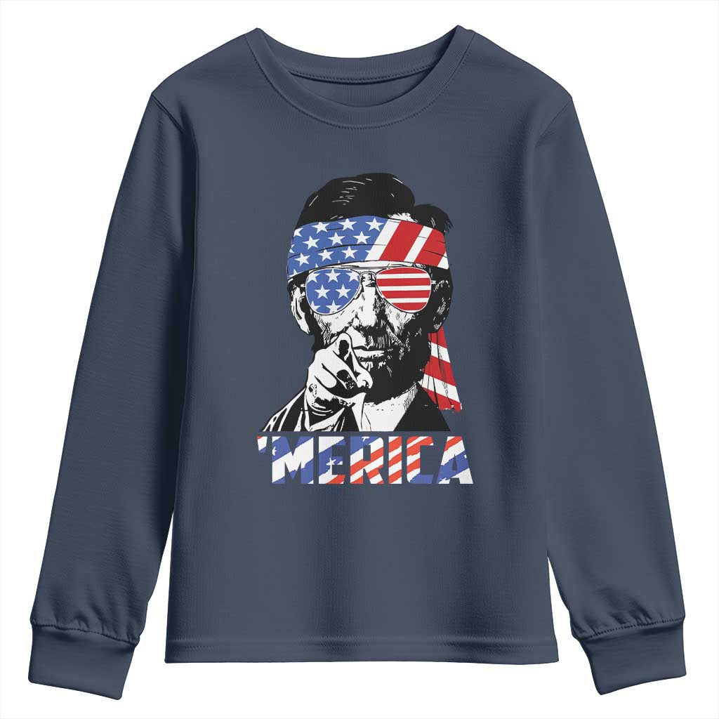 Funny Lincoln 4th Of July Merica Youth Sweatshirt Abe American Flag - Wonder Print Shop
