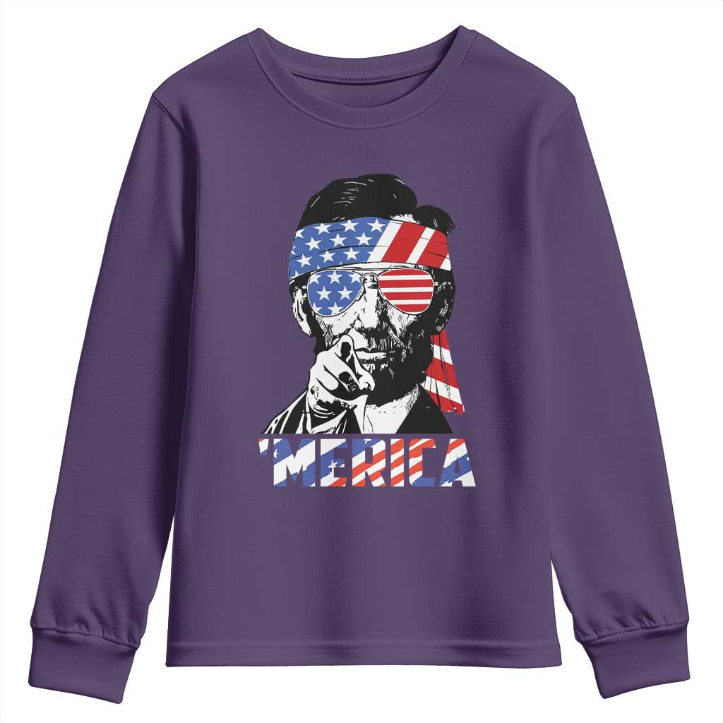 Funny Lincoln 4th Of July Merica Youth Sweatshirt Abe American Flag - Wonder Print Shop
