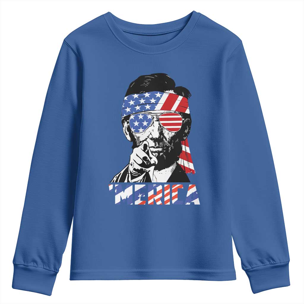 Funny Lincoln 4th Of July Merica Youth Sweatshirt Abe American Flag - Wonder Print Shop