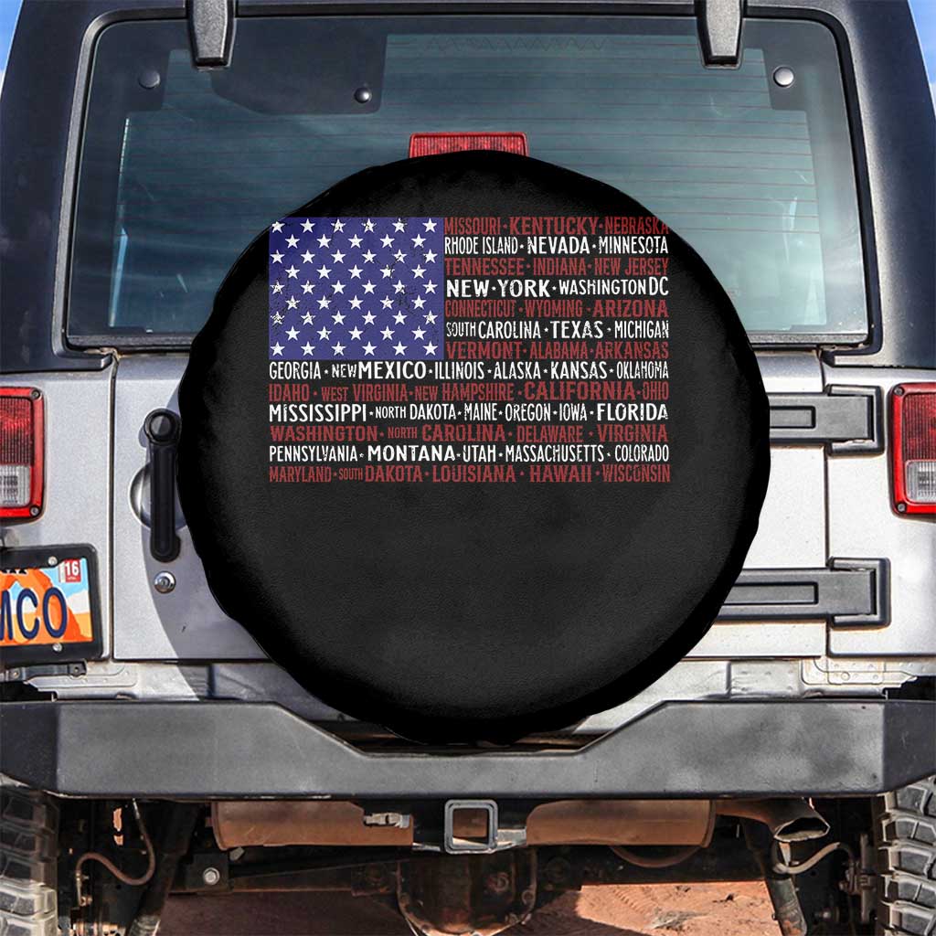 Vintage American Flag Spare Tire Cover With States 4th Of July - Wonder Print Shop