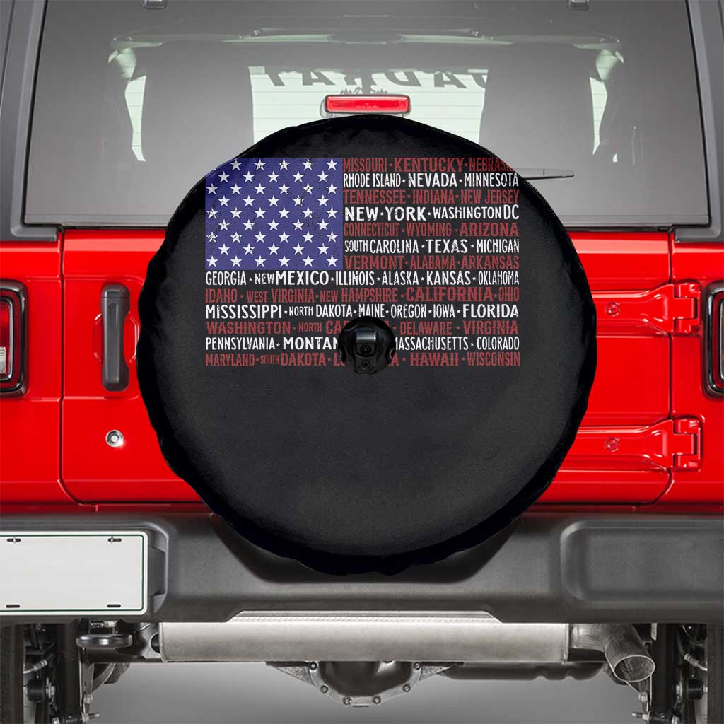 Vintage American Flag Spare Tire Cover With States 4th Of July - Wonder Print Shop