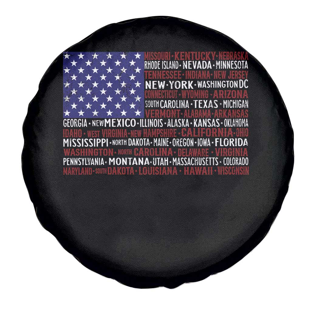 Vintage American Flag Spare Tire Cover With States 4th Of July - Wonder Print Shop