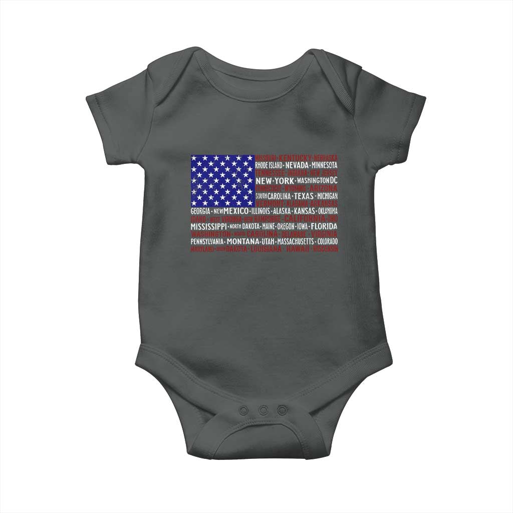 Vintage American Flag Baby Onesie With States 4th Of July - Wonder Print Shop