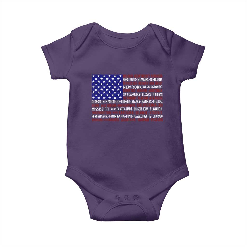 Vintage American Flag Baby Onesie With States 4th Of July - Wonder Print Shop