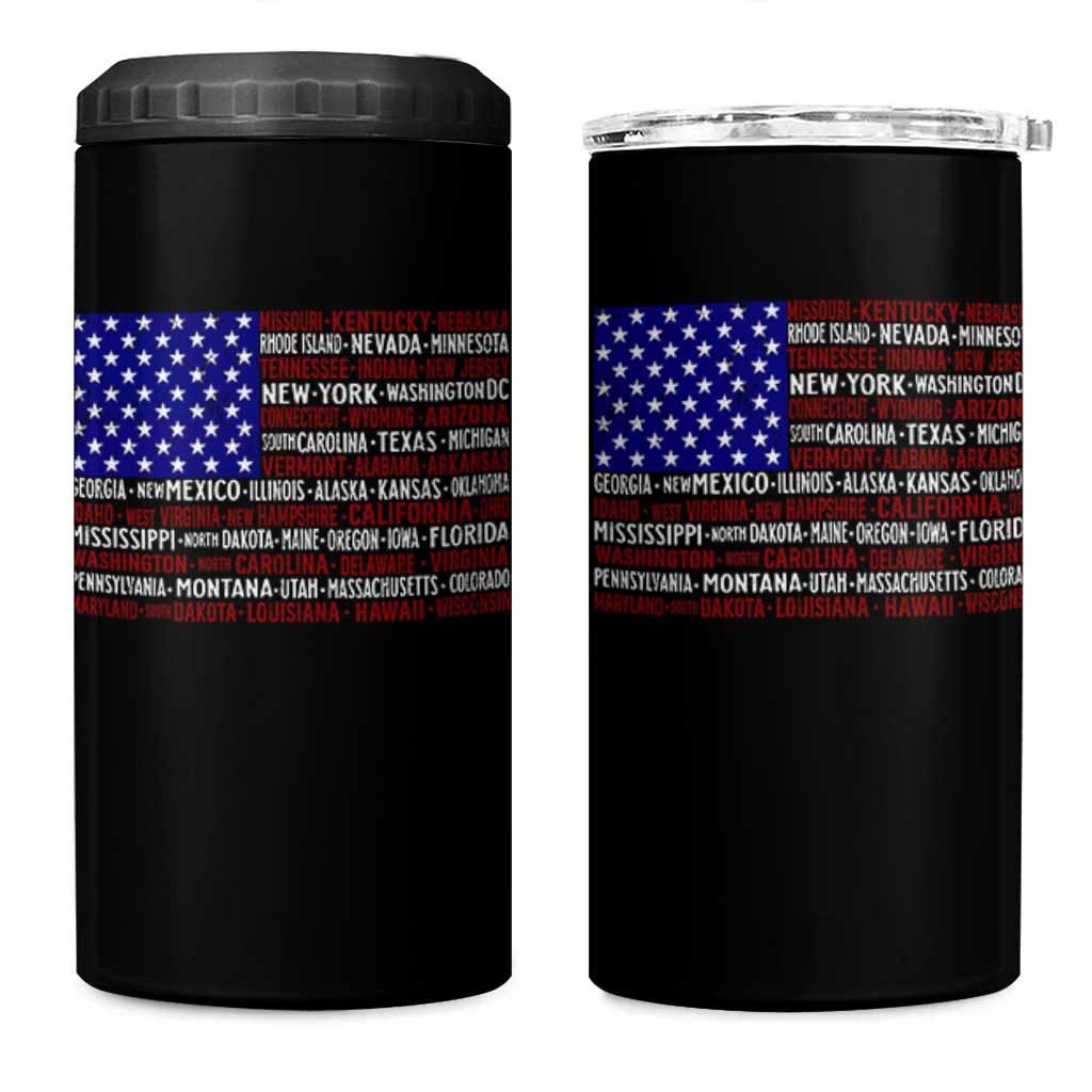 Vintage American Flag 4 in 1 Can Cooler Tumbler With States 4th Of July - Wonder Print Shop