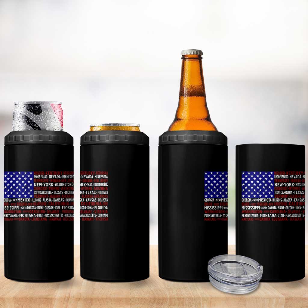 Vintage American Flag 4 in 1 Can Cooler Tumbler With States 4th Of July - Wonder Print Shop