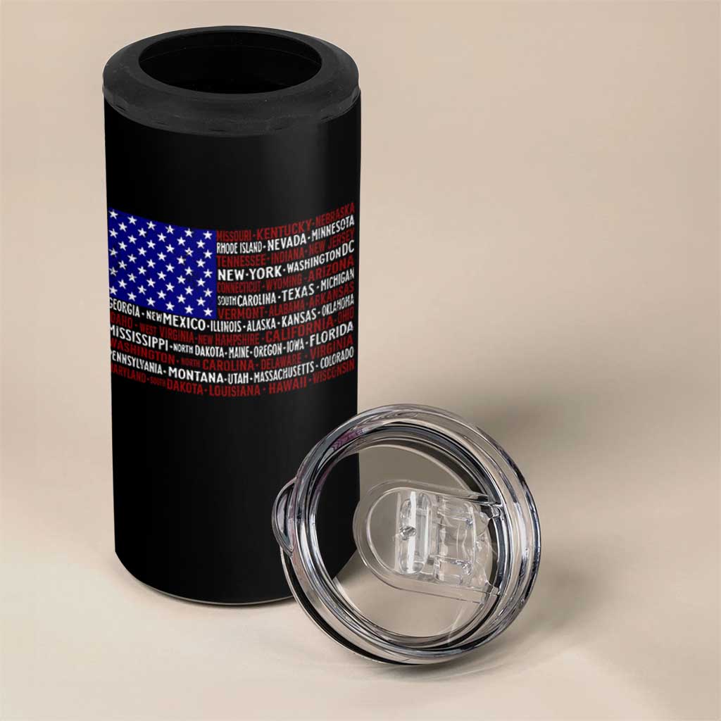 Vintage American Flag 4 in 1 Can Cooler Tumbler With States 4th Of July - Wonder Print Shop