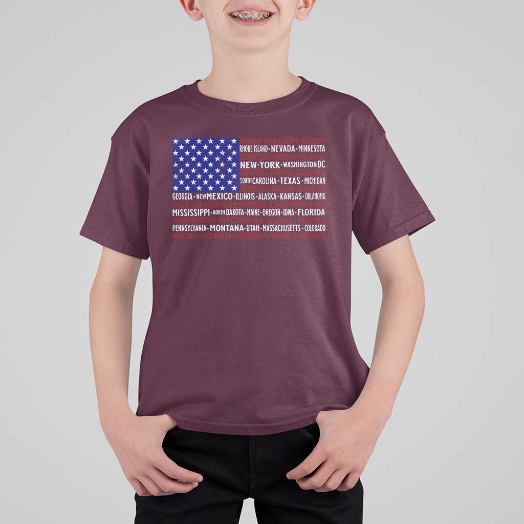 Vintage American Flag T Shirt For Kid With States 4th Of July - Wonder Print Shop