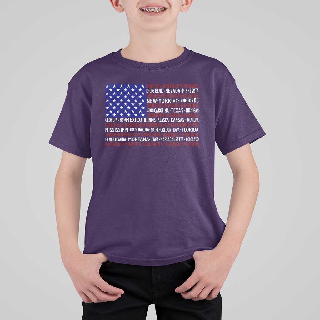 Vintage American Flag T Shirt For Kid With States 4th Of July - Wonder Print Shop