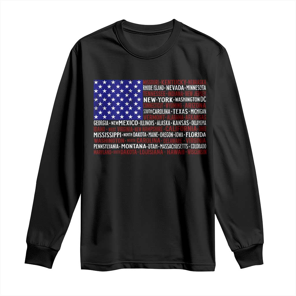Vintage American Flag Long Sleeve Shirt With States 4th Of July - Wonder Print Shop