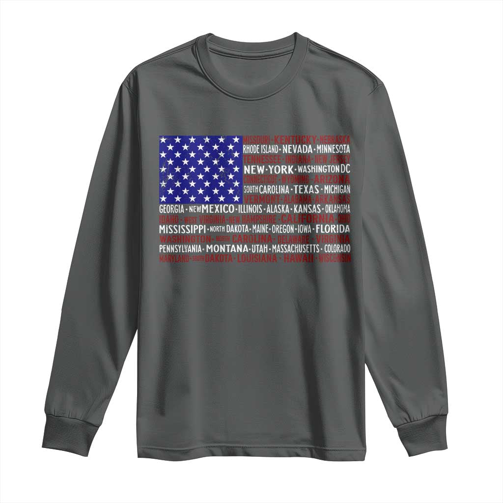 Vintage American Flag Long Sleeve Shirt With States 4th Of July - Wonder Print Shop