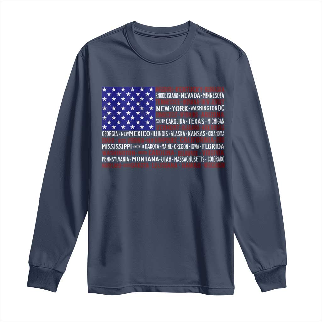 Vintage American Flag Long Sleeve Shirt With States 4th Of July - Wonder Print Shop