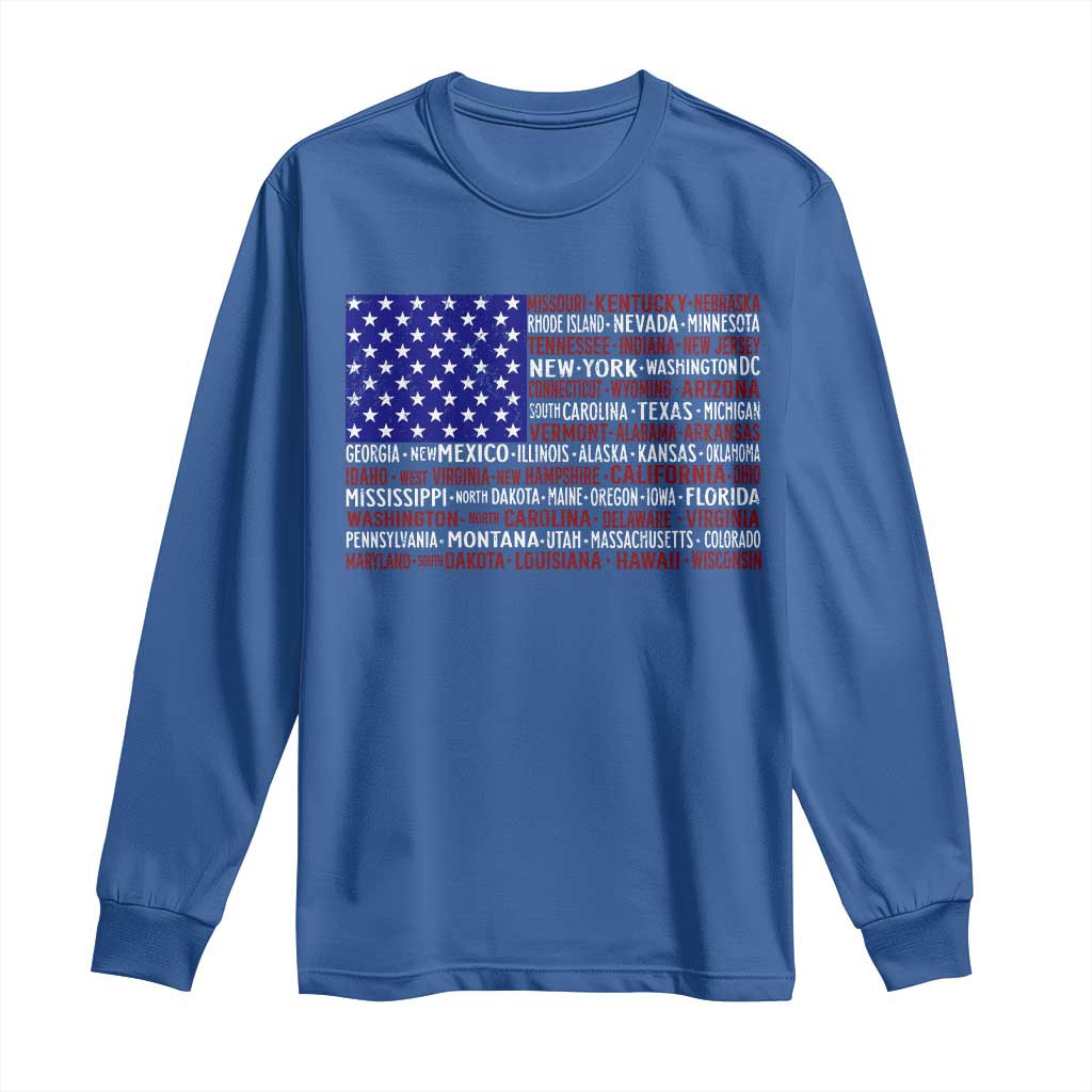 Vintage American Flag Long Sleeve Shirt With States 4th Of July - Wonder Print Shop