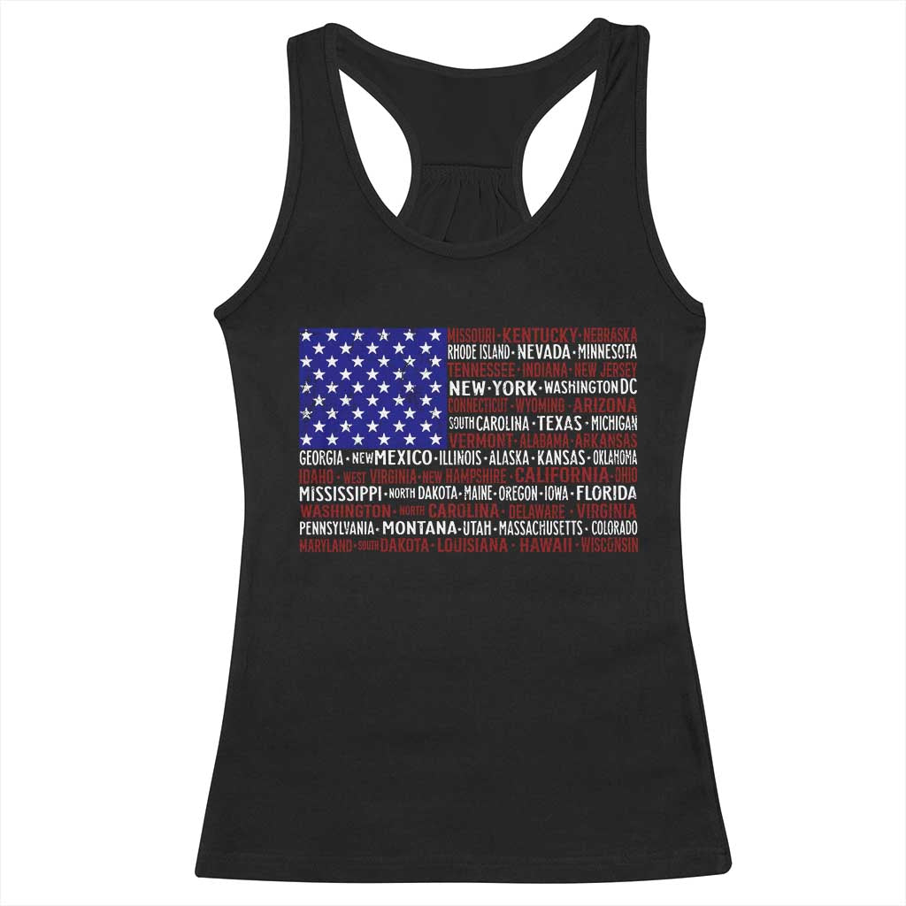 Vintage American Flag Racerback Tank Top With States 4th Of July - Wonder Print Shop