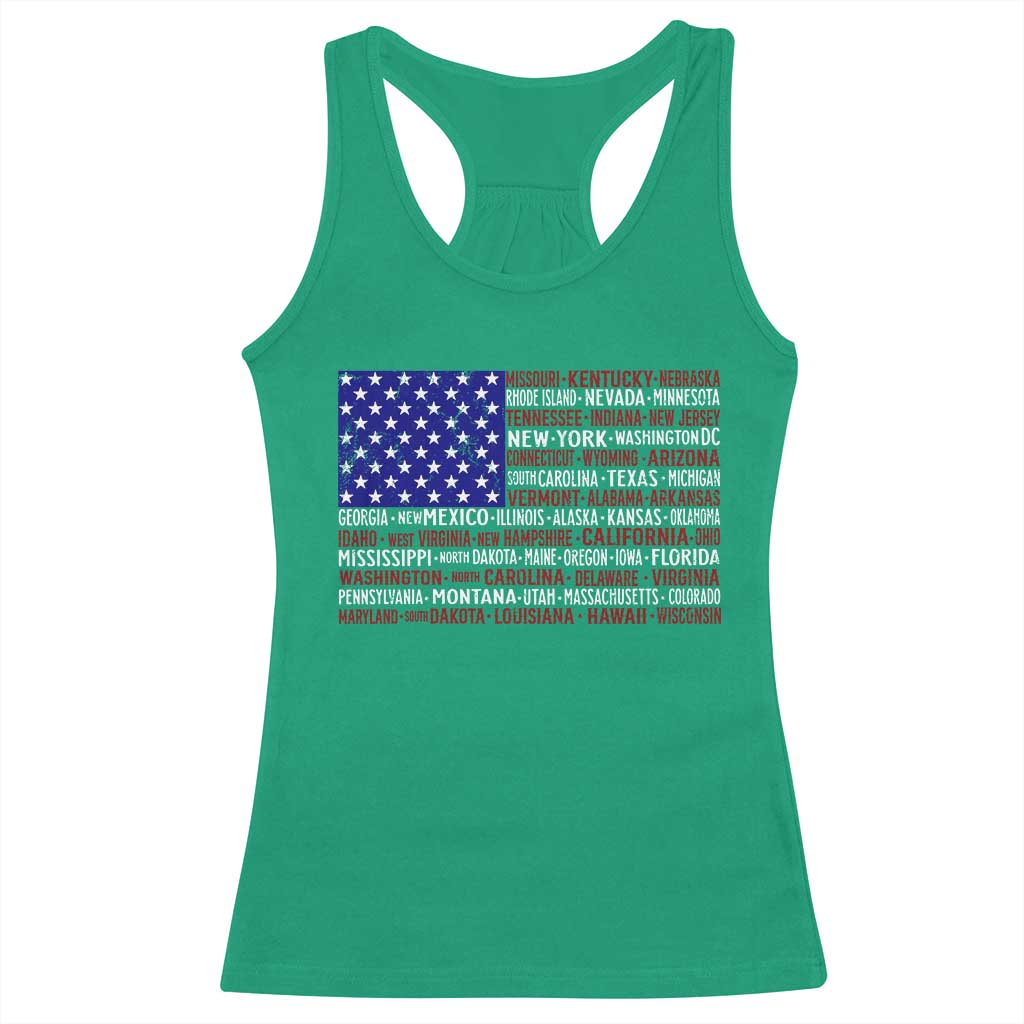 Vintage American Flag Racerback Tank Top With States 4th Of July - Wonder Print Shop