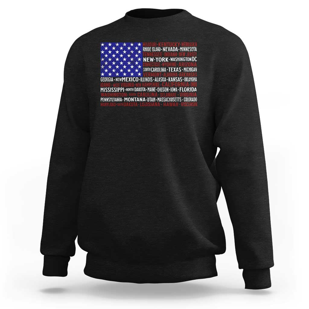 Vintage American Flag Sweatshirt With States 4th Of July - Wonder Print Shop