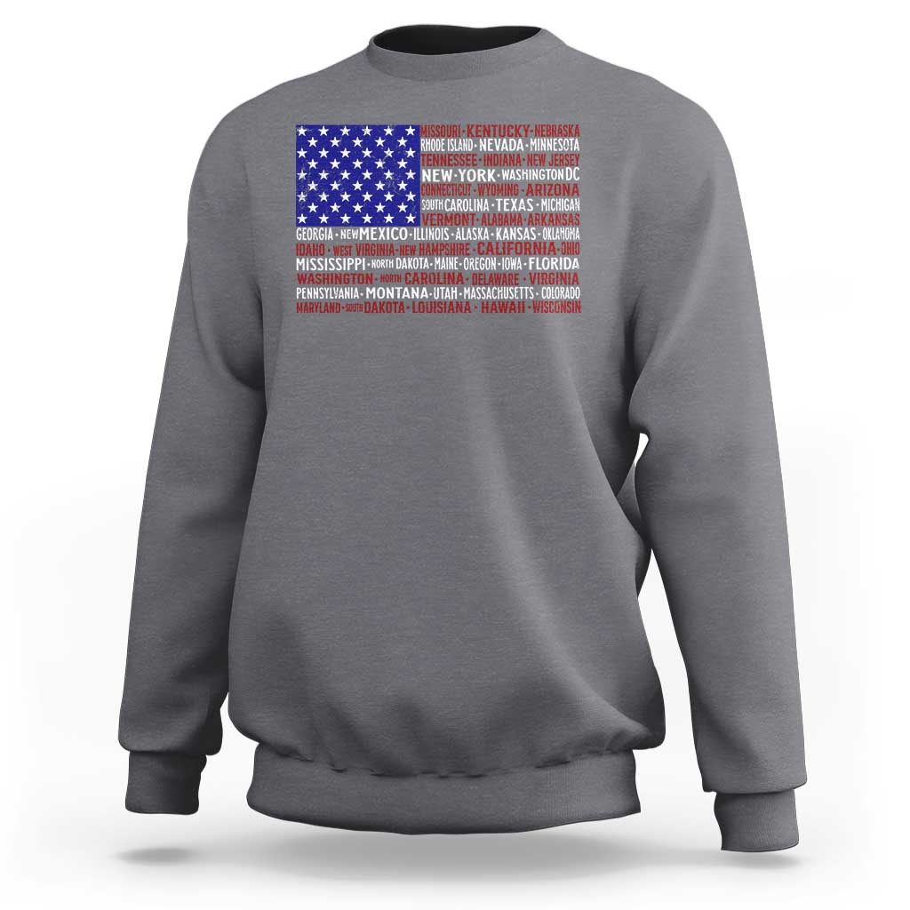 Vintage American Flag Sweatshirt With States 4th Of July - Wonder Print Shop