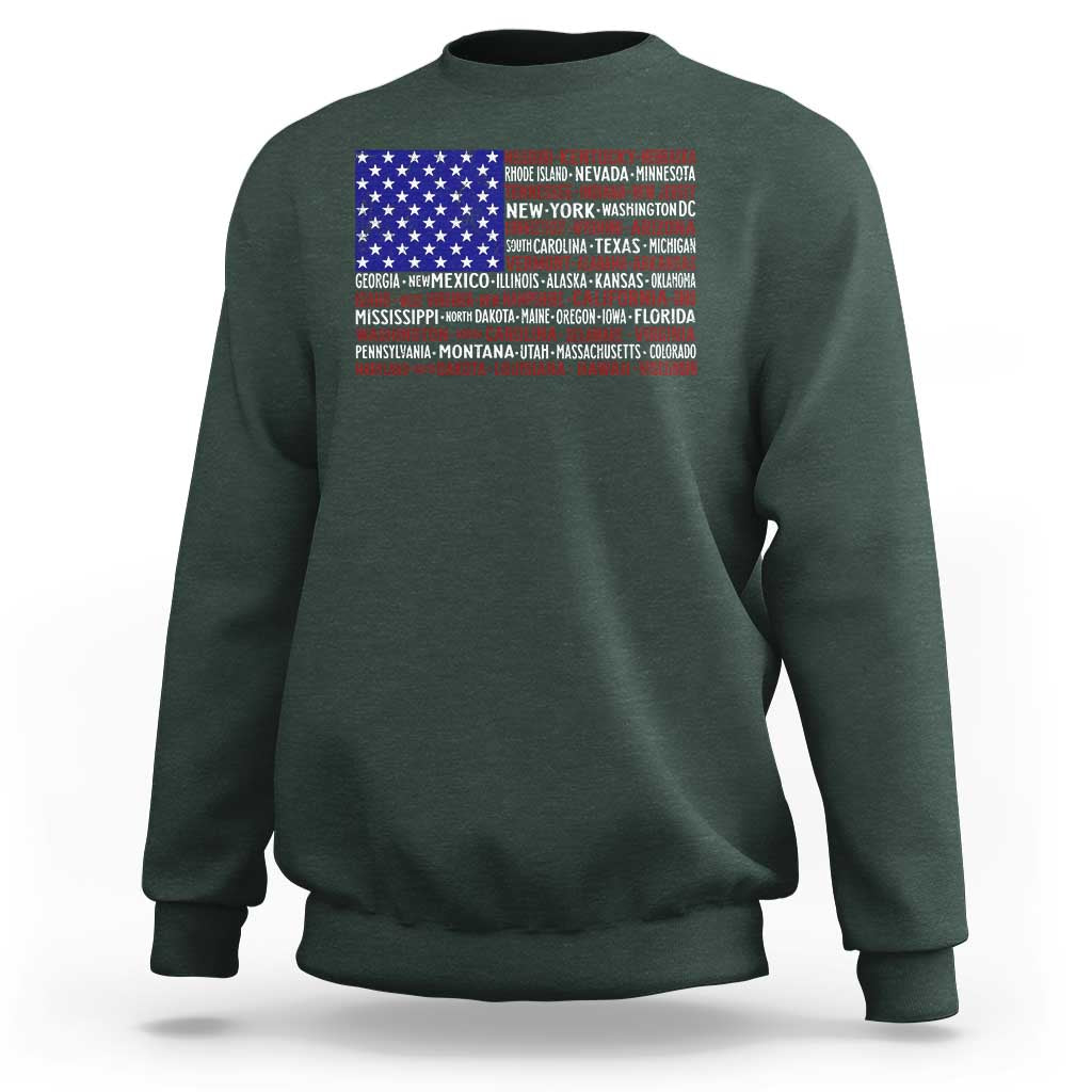 Vintage American Flag Sweatshirt With States 4th Of July - Wonder Print Shop