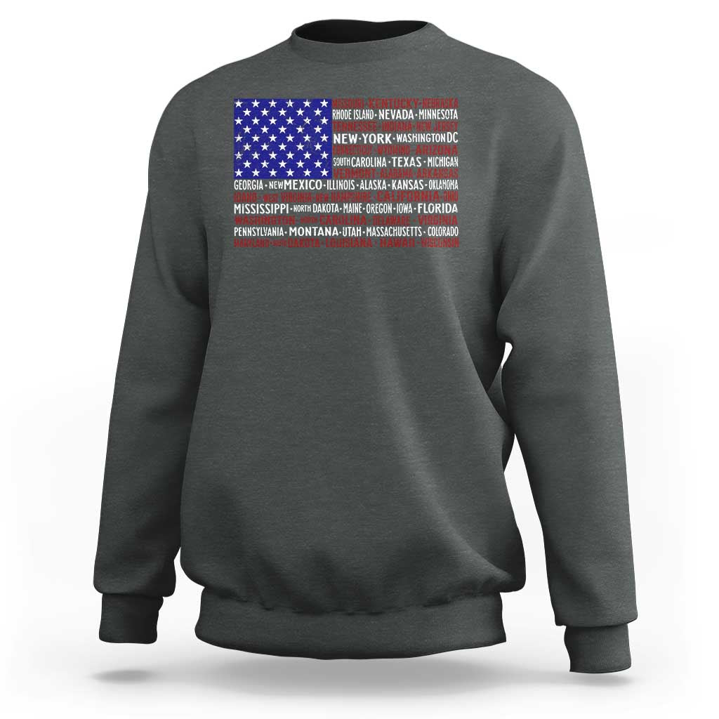 Vintage American Flag Sweatshirt With States 4th Of July - Wonder Print Shop