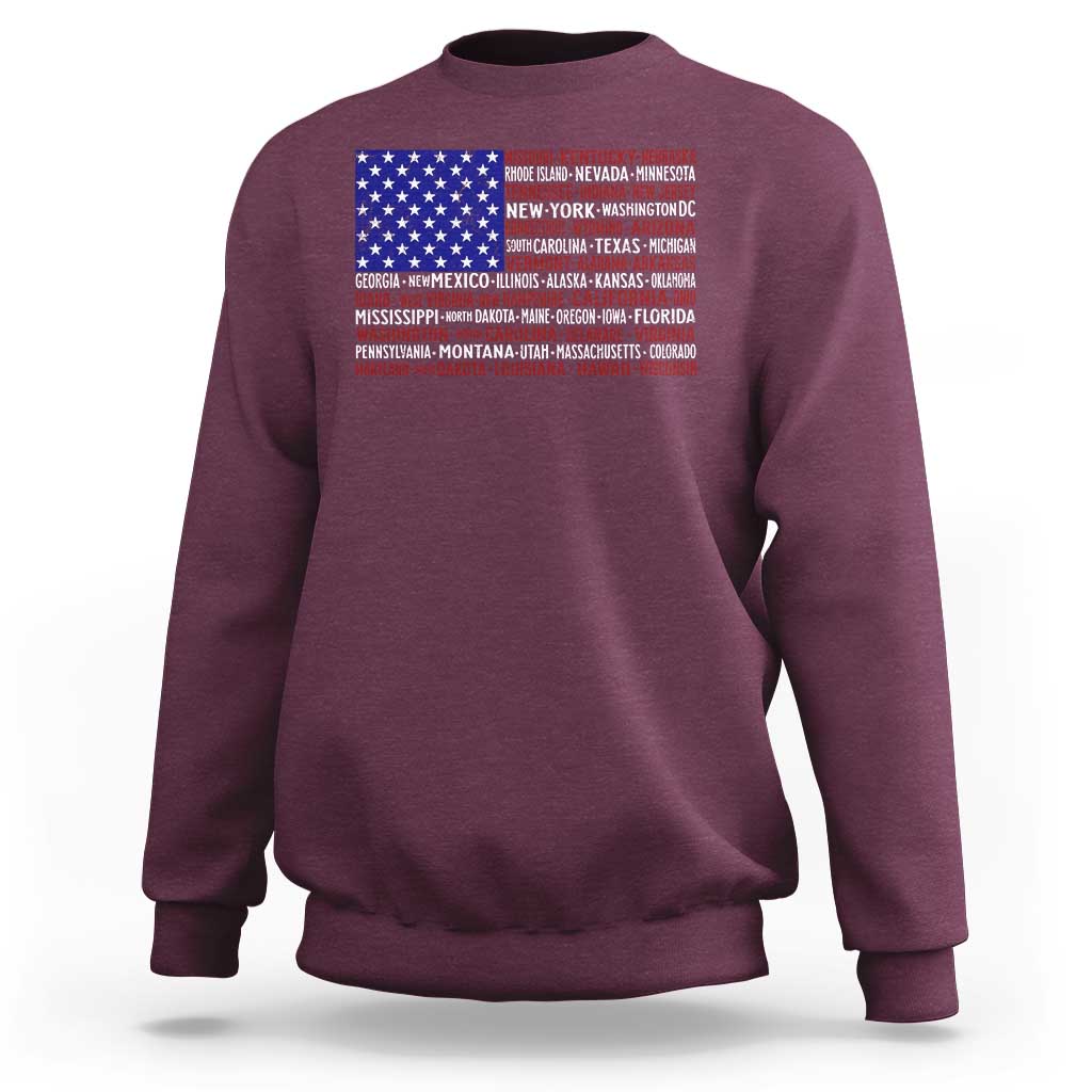 Vintage American Flag Sweatshirt With States 4th Of July - Wonder Print Shop