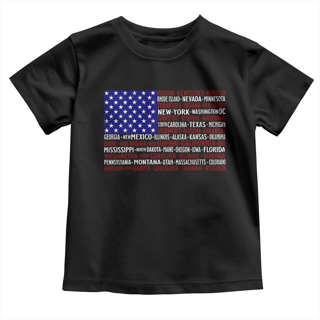 Vintage American Flag Toddler T Shirt With States 4th Of July - Wonder Print Shop
