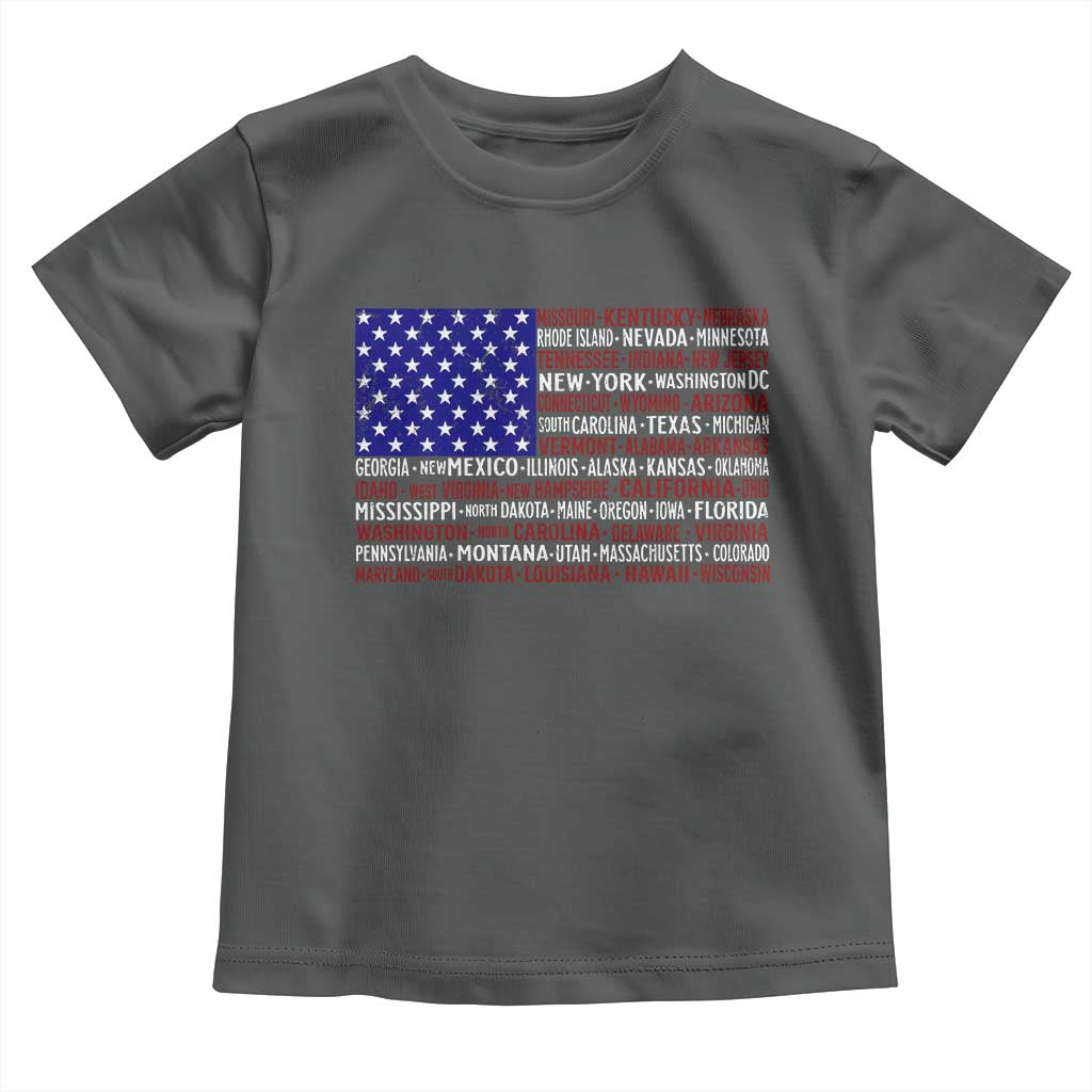 Vintage American Flag Toddler T Shirt With States 4th Of July - Wonder Print Shop