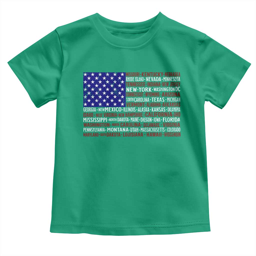 Vintage American Flag Toddler T Shirt With States 4th Of July - Wonder Print Shop