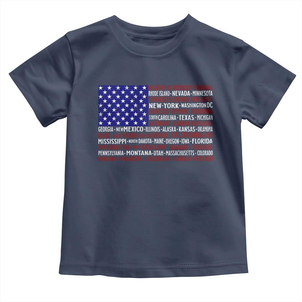 Vintage American Flag Toddler T Shirt With States 4th Of July - Wonder Print Shop