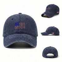 Vintage American Flag Washed Cotton Baseball Cap With States 4th Of July