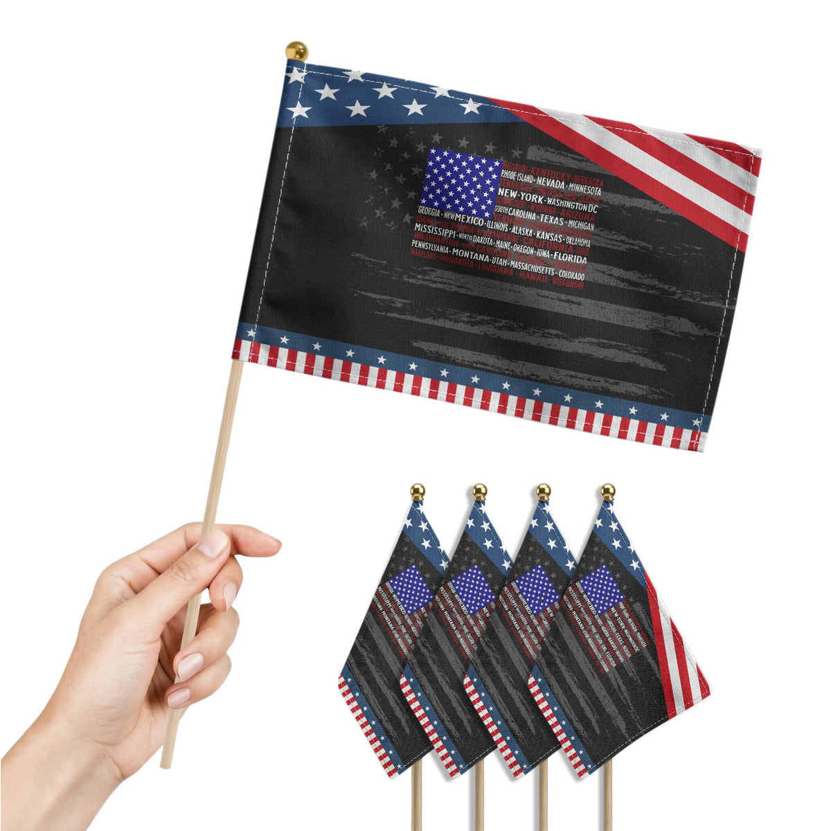 Vintage American Flag Patriotic Handheld Flag With States 4th Of July