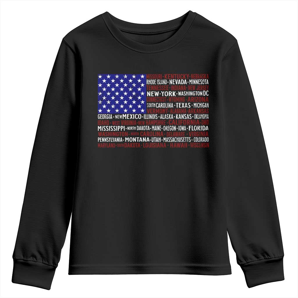 Vintage American Flag Youth Sweatshirt With States 4th Of July - Wonder Print Shop
